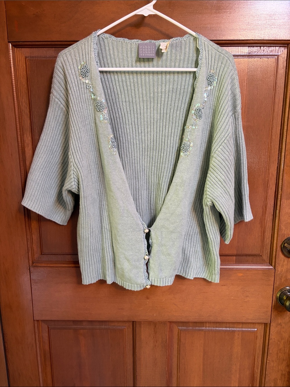 Rabbit Rabbit Rabbit Embellished Ribbed Open Cardigan Sweater Size 16w